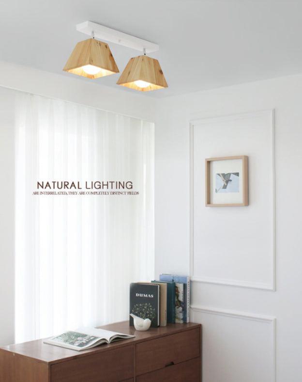 Minimalist Square Wooden White Ceiling Flush Mount Light Fixture