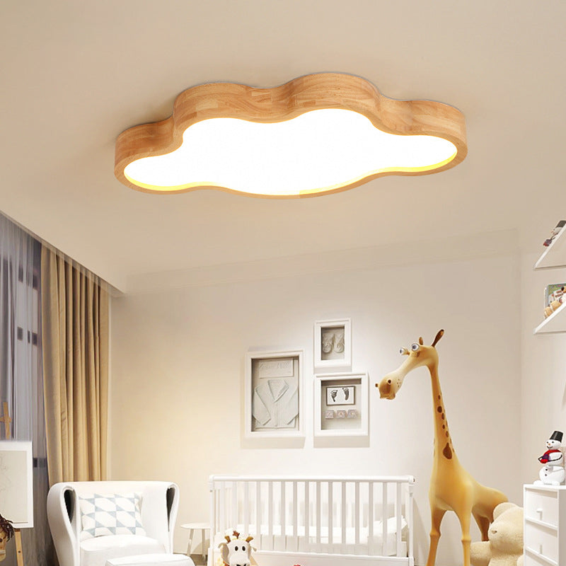 Wooden Led Flush Mount Bedroom Ceiling Light In Modern Cloud Style