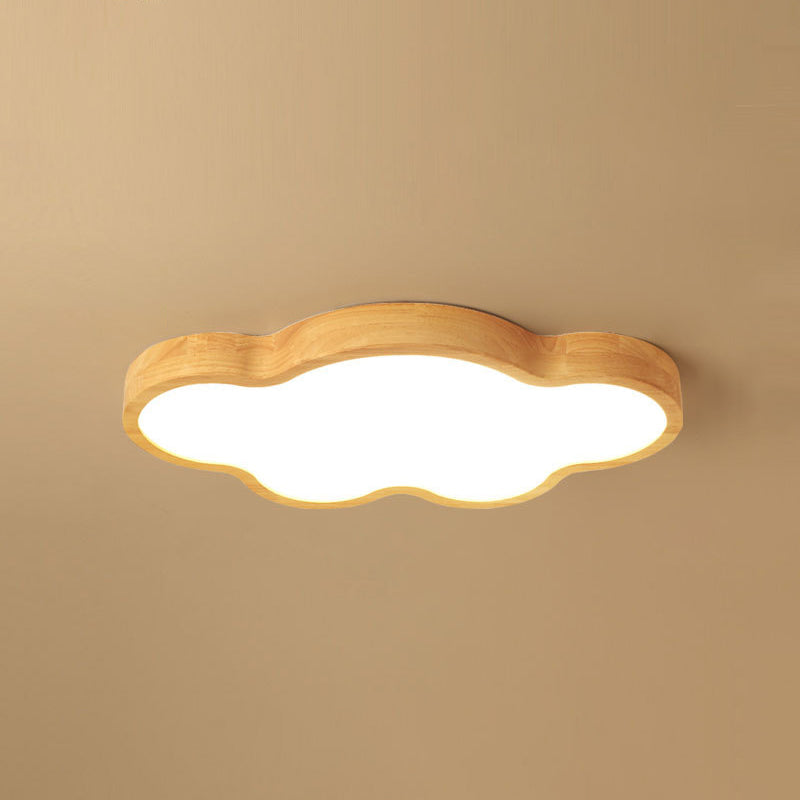 Wooden Led Flush Mount Bedroom Ceiling Light In Modern Cloud Style Wood / Warm 19.5