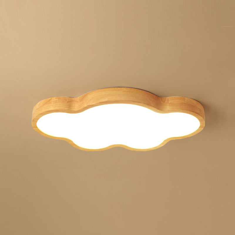 Wooden Led Flush Mount Bedroom Ceiling Light In Modern Cloud Style Wood / White 25