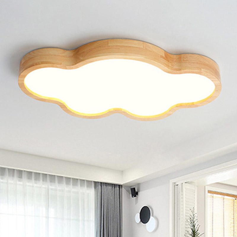 Wooden Led Flush Mount Bedroom Ceiling Light In Modern Cloud Style