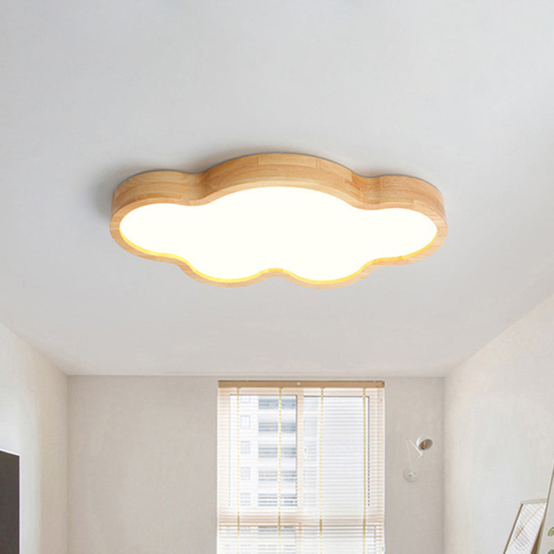 Wooden Led Flush Mount Bedroom Ceiling Light In Modern Cloud Style