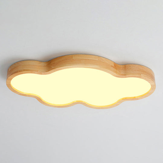 Wooden Led Flush Mount Bedroom Ceiling Light In Modern Cloud Style