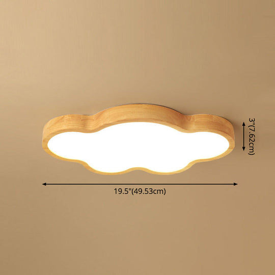 Wooden Led Flush Mount Bedroom Ceiling Light In Modern Cloud Style