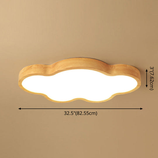 Wooden Led Flush Mount Bedroom Ceiling Light In Modern Cloud Style