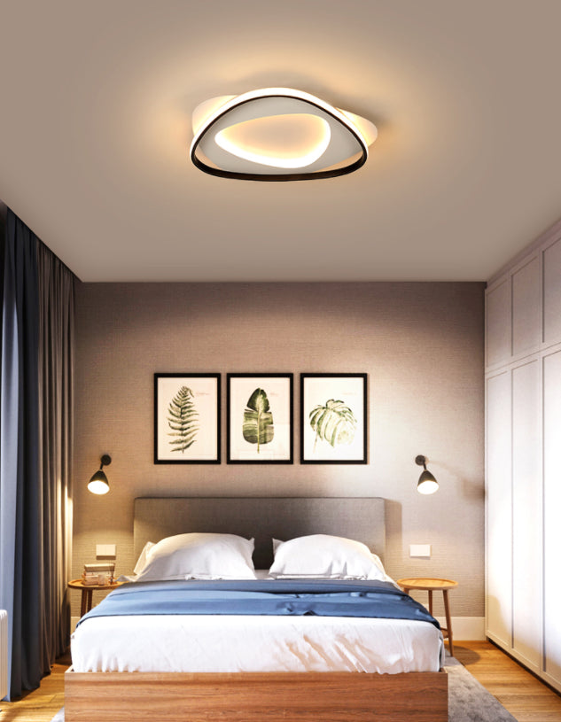 Modern Black Metal Led Triangle Flush Mount Ceiling Light For Bedroom