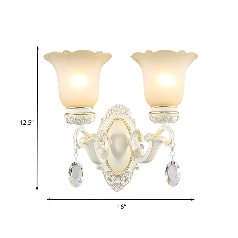 Ivory Flower Wall Sconce Light With White Glass And 1/2 Lights For Traditional Living Rooms