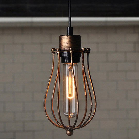 Industrial Cage Pendant Light With Metal Shade - Unique Hanging Lighting Fixture