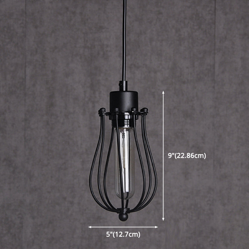 Industrial Cage Pendant Light With Metal Shade - Unique Hanging Lighting Fixture