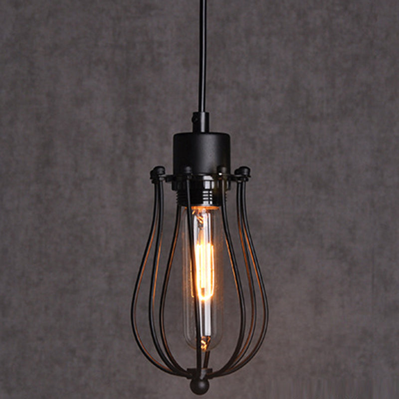 Industrial Cage Pendant Light With Metal Shade - Unique Hanging Lighting Fixture