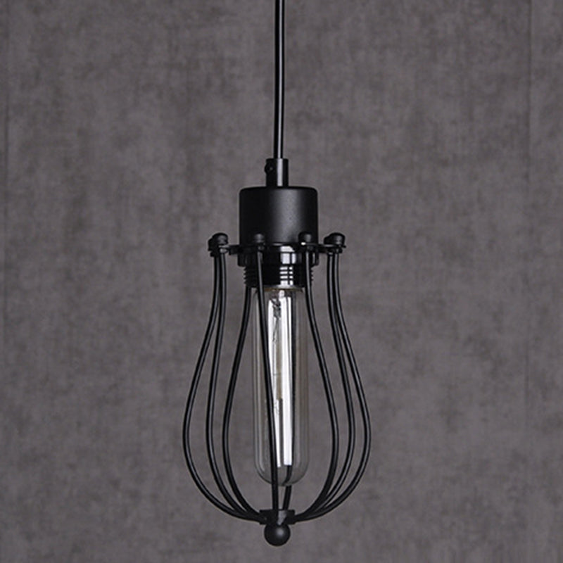 Industrial Cage Pendant Light With Metal Shade - Unique Hanging Lighting Fixture