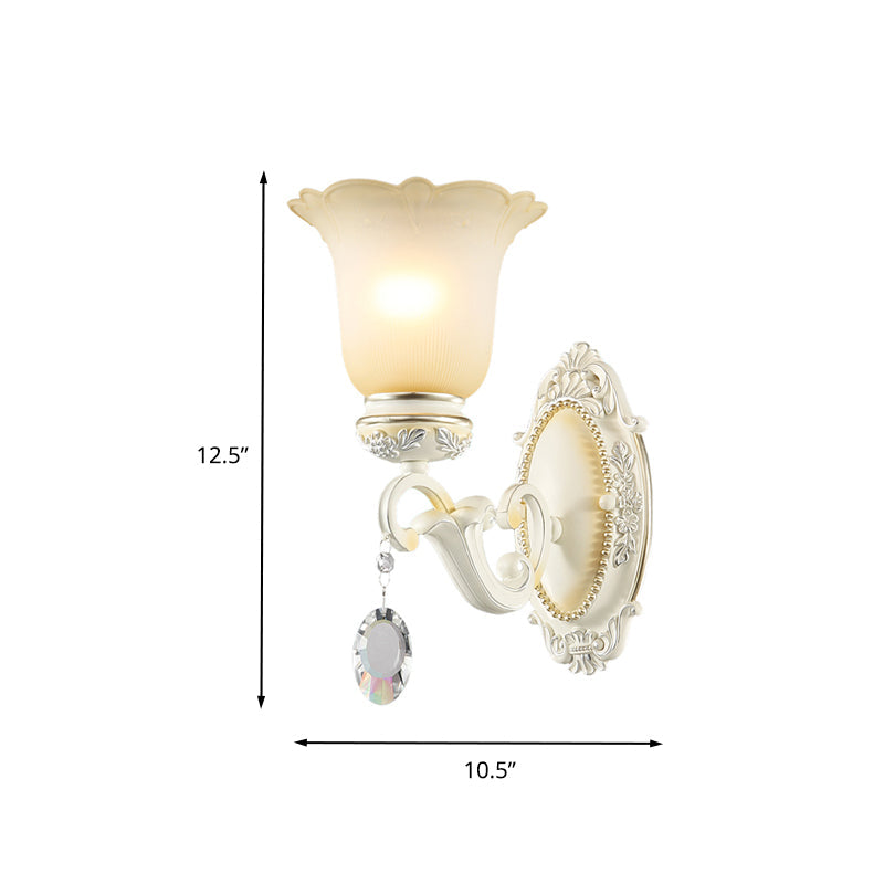 Ivory Flower Wall Sconce Light With White Glass And 1/2 Lights For Traditional Living Rooms