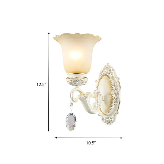 Ivory Flower Wall Sconce Light With White Glass And 1/2 Lights For Traditional Living Rooms