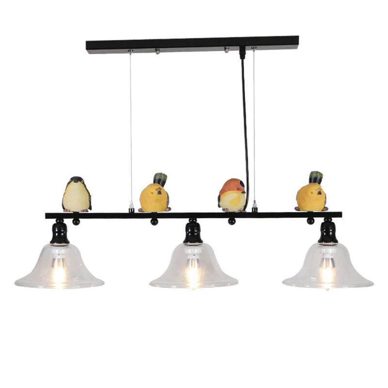 Contemporary Metal Island Pendant Lighting With Cone Glass Shades - Set Of 3 Lights