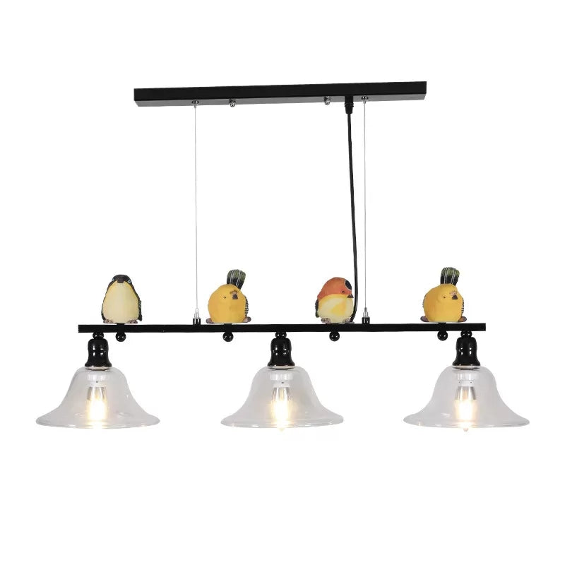 Contemporary Metal Island Pendant Lighting With Cone Glass Shades - Set Of 3 Lights Black