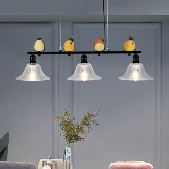 Contemporary Metal Island Pendant Lighting With Cone Glass Shades - Set Of 3 Lights