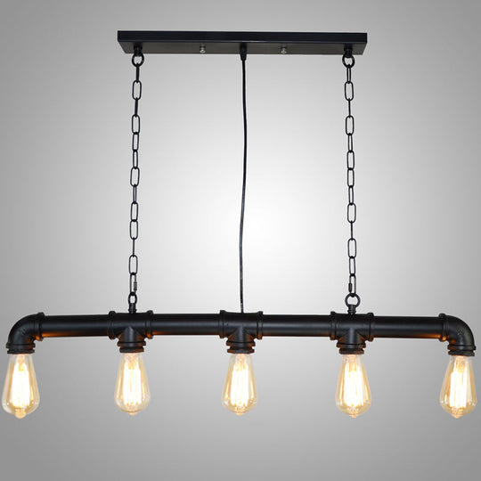 Retro Industrial Metal Tubular Island Pendant With Exposed Bulbs - 5-Light Lamp