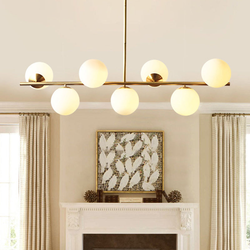 7-Light Modern Gold Metal Island Pendant With Spherical White Glass - Ideal For Dining Table