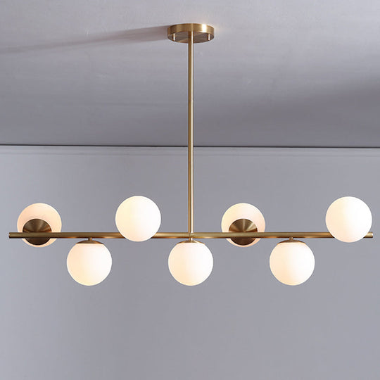 7-Light Modern Gold Metal Island Pendant With Spherical White Glass - Ideal For Dining Table