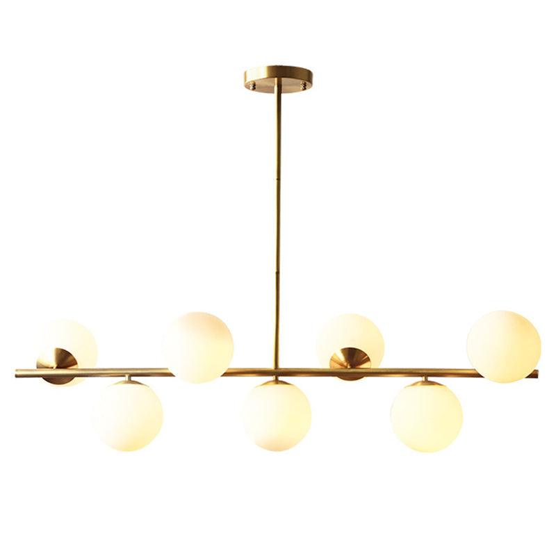 7-Light Modern Gold Metal Island Pendant With Spherical White Glass - Ideal For Dining Table