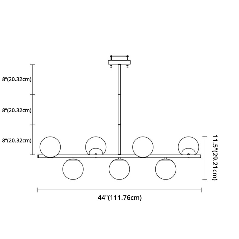 7-Light Modern Gold Metal Island Pendant With Spherical White Glass - Ideal For Dining Table