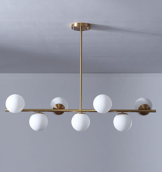 7-Light Modern Gold Metal Island Pendant With Spherical White Glass - Ideal For Dining Table