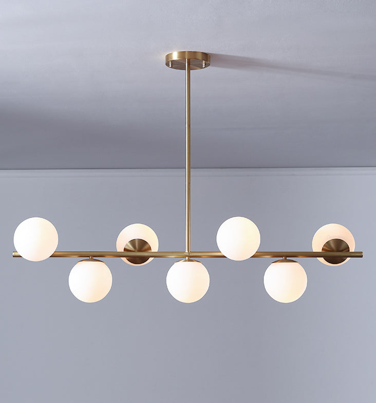 7-Light Modern Gold Metal Island Pendant With Spherical White Glass - Ideal For Dining Table