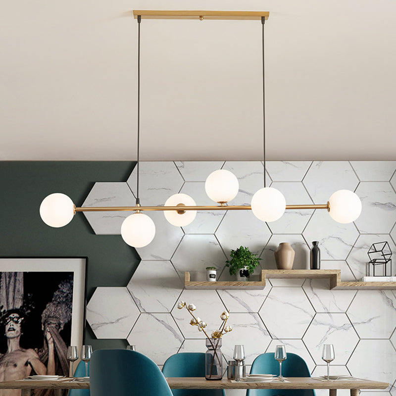 Modern Gold Metal Island Pendant Lighting With 6 Lights And Spherical Glass For Dining Table