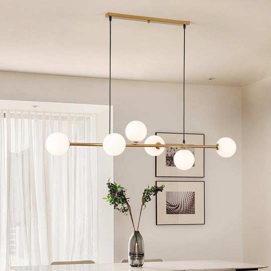 Modern Gold Metal Island Pendant Lighting With 6 Lights And Spherical Glass For Dining Table