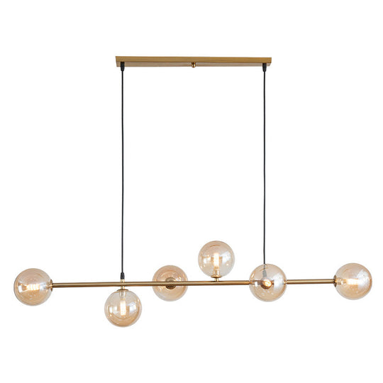 Modern Gold Metal Island Pendant Lighting With 6 Lights And Spherical Glass For Dining Table