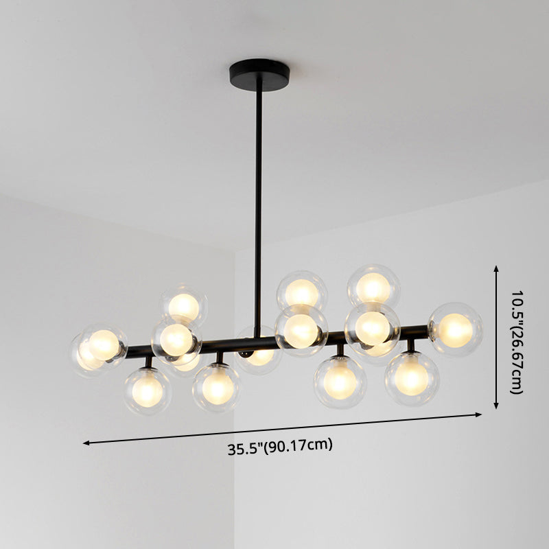 16-Light Modern Black Island Pendant - Spherical Glass Ceiling Light For Dining Table