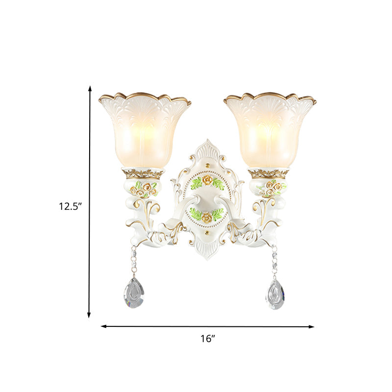 Traditional Opal Glass Flower Wall Sconce Light - White 1/2 Lights Living Room Fixture