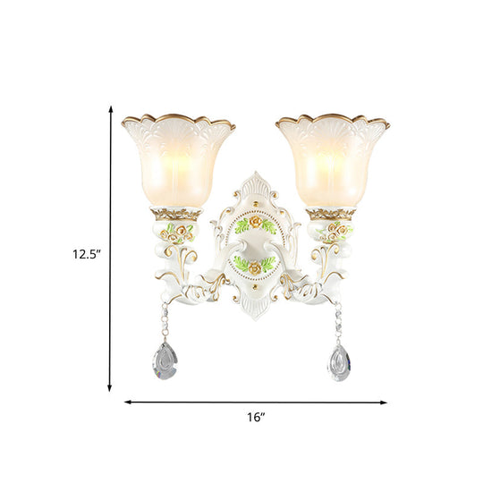 Traditional Opal Glass Flower Wall Sconce Light - White 1/2 Lights Living Room Fixture