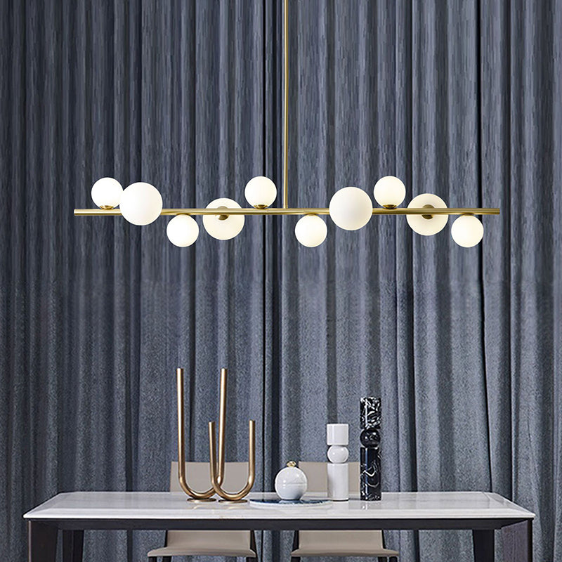 Contemporary Gold Metal Island Pendant Light With Glass Sphere For Dining Table