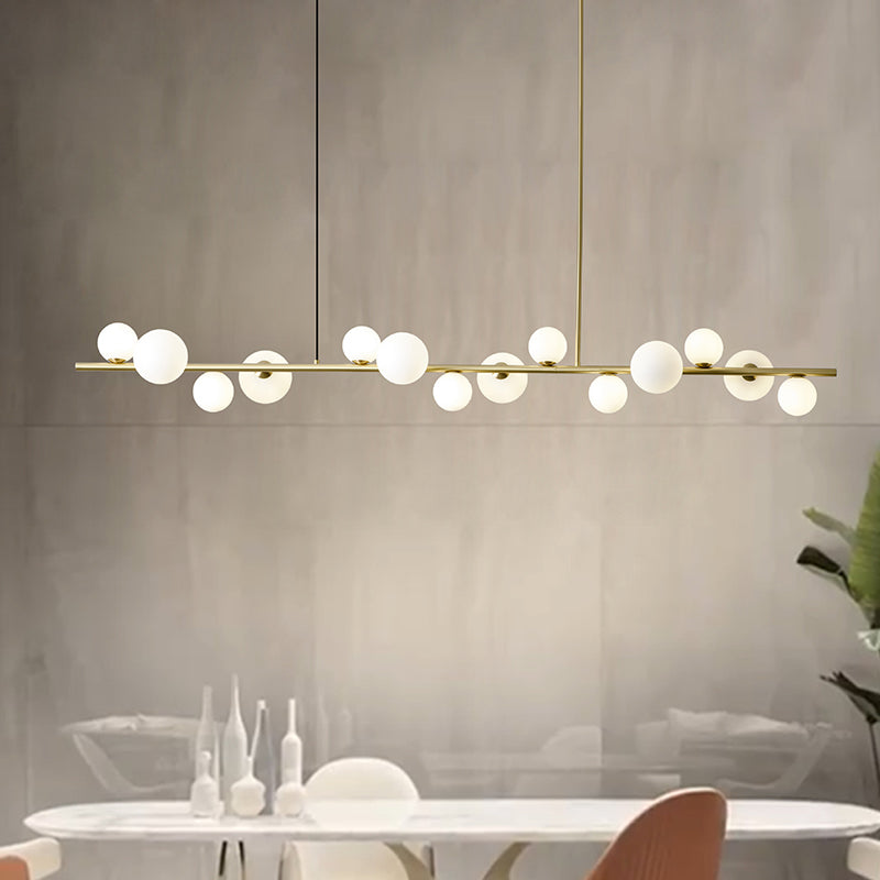 Contemporary Gold Metal Island Pendant Light With Glass Sphere For Dining Table