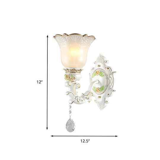 Traditional Opal Glass Flower Wall Sconce Light - White 1/2 Lights Living Room Fixture