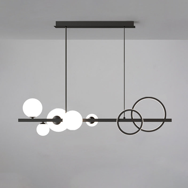 Modern 5-Light Black Metal Pendant Lighting With Spherical Glass For Dining Table White