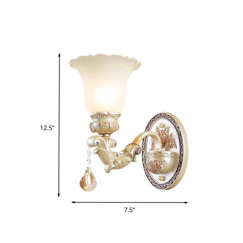 Vintage Opal Glass Flower Wall Sconce Light - Elegant Beige Fixture