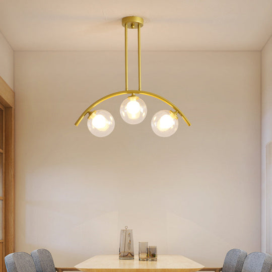 Modern Gold Metal Pendant Lighting With Glass Spherical Shade - Ideal For Dining Table Or Island