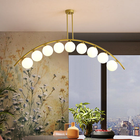 Modern Gold Metal Pendant Lighting With Glass Spherical Shade - Ideal For Dining Table Or Island