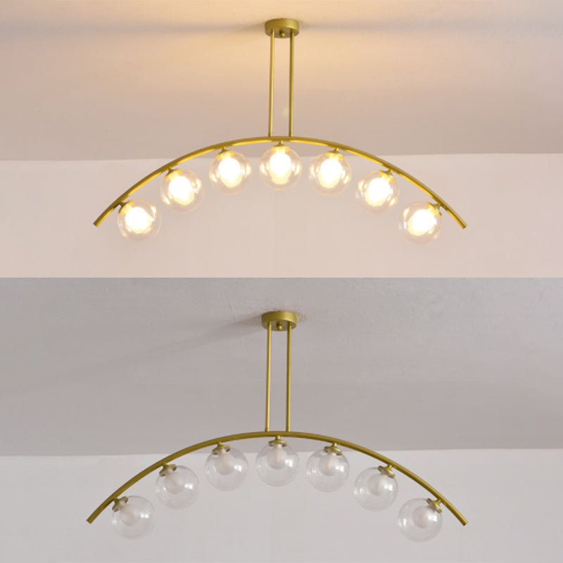 Modern Gold Metal Pendant Lighting With Glass Spherical Shade - Ideal For Dining Table Or Island