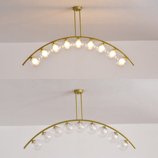 Modern Gold Metal Pendant Lighting With Glass Spherical Shade - Ideal For Dining Table Or Island