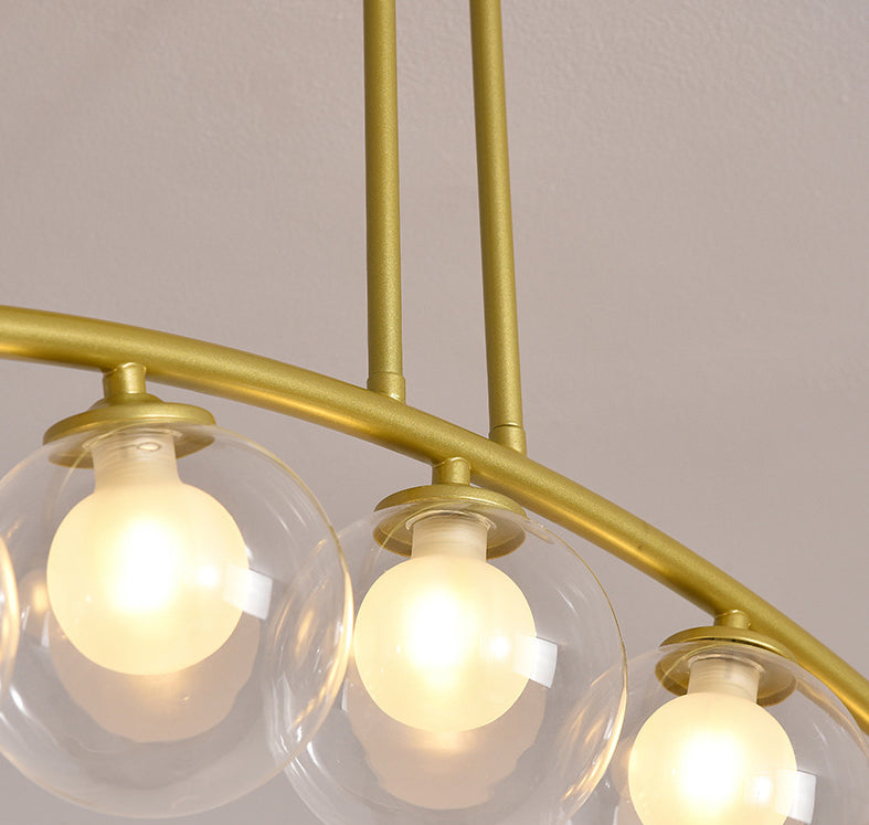 Modern Gold Metal Pendant Lighting With Glass Spherical Shade - Ideal For Dining Table Or Island