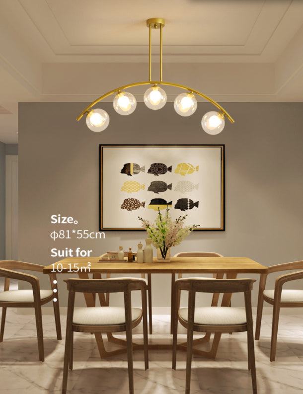 Modern Gold Metal Pendant Lighting With Glass Spherical Shade - Ideal For Dining Table Or Island