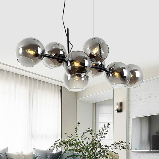 Mid-Century Gold Island Pendant Light - 8 Lights Spherical Glass Perfect For Dining Table