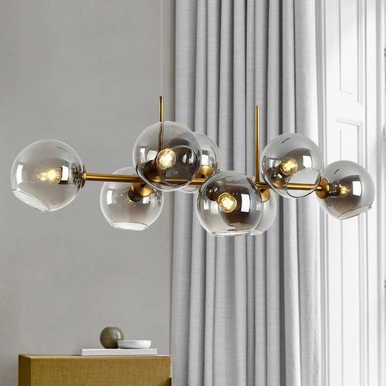 Mid-Century Gold Island Pendant Light - 8 Lights Spherical Glass Perfect For Dining Table