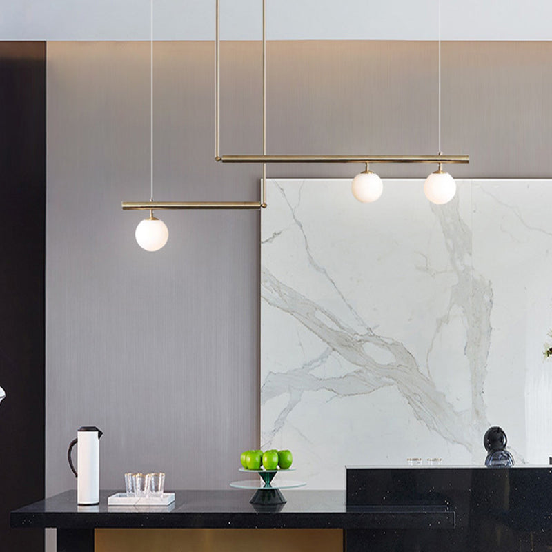 Minimalist Metal Pendant Lighting With Gold Accents - Modern Globe Glass Island Ceiling Light For