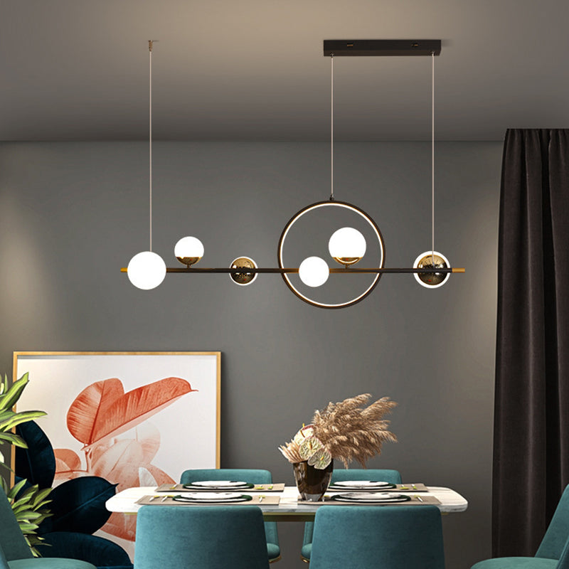 Karen's 6 Light Modern Black Metal Spherical Glass Island Pendant Lighting for Dining Room