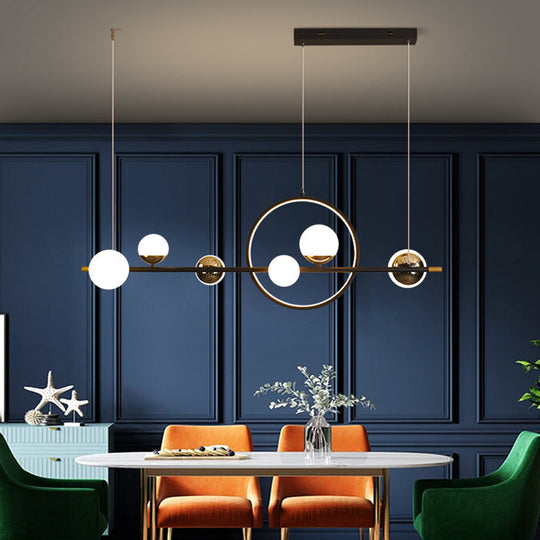 Modern Black Metal Pendant Light With Spherical Glass Shades - Perfect For Dining Table