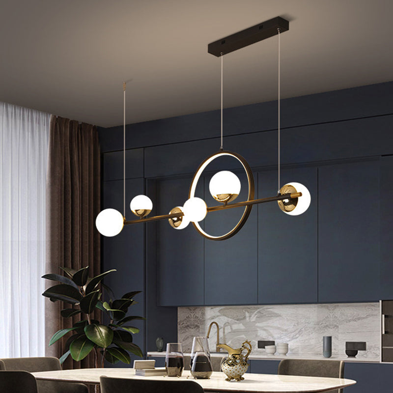 Karen's 6 Light Modern Black Metal Spherical Glass Island Pendant Lighting for Dining Room